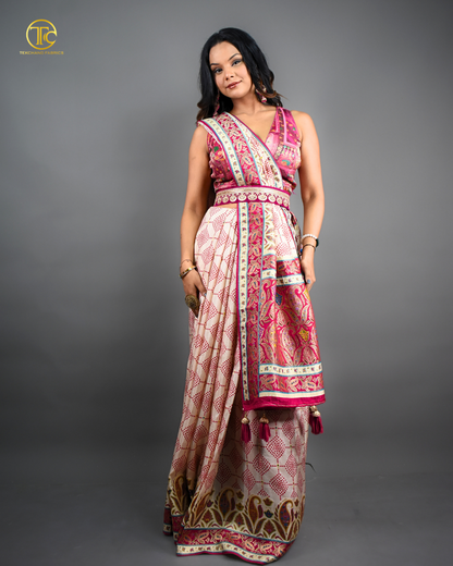 Stylish Saree with unique pattern pink style