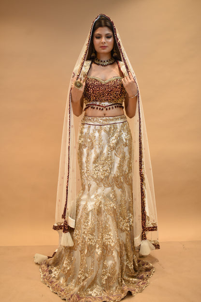 Floral designed thread embraided with sequins work lehenga