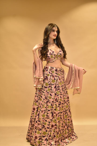 Floral Design with minimal Thread Embraided Lehenga