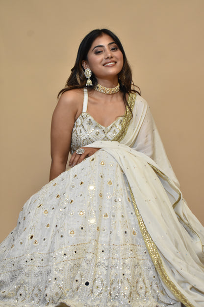 Faux Mirror styled lehenga with Thread Embraided