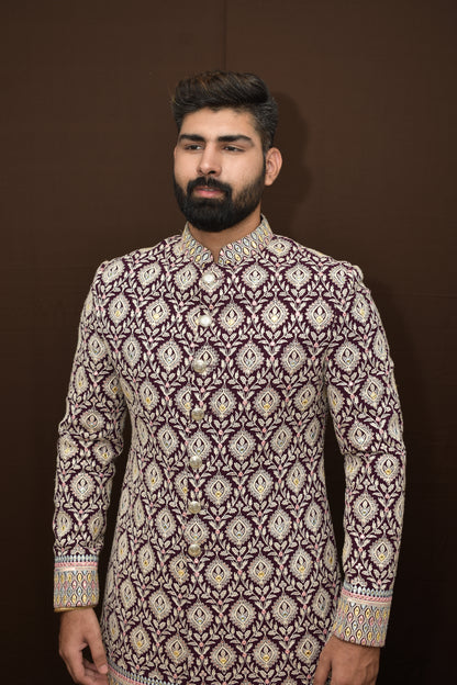 Thread Embraided Sherwani with faux mirror